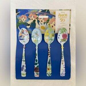 Disney 70th Anniversary ALICE IN WONDERLAND 4 TEA SPOONS Teaspoons NEW NRFP S/O!